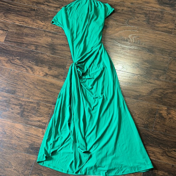 Women's Boat Neck Ruched High Split Bodycon Dress - Picture 4 of 6